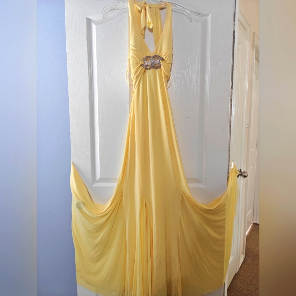 Cache Yellow Backless Evening Gown